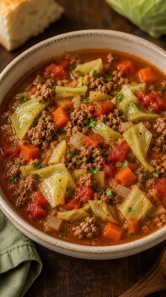 10 Easy Recipes With Ground Beef That Busy Moms Swear By 11 Hearty beef and cabbage soup with ground beef, carrots, tomatoes, and cabbage in a rustic bowl. Cozy budget-friendly comfort food perfect for meal prep and easy dinners.