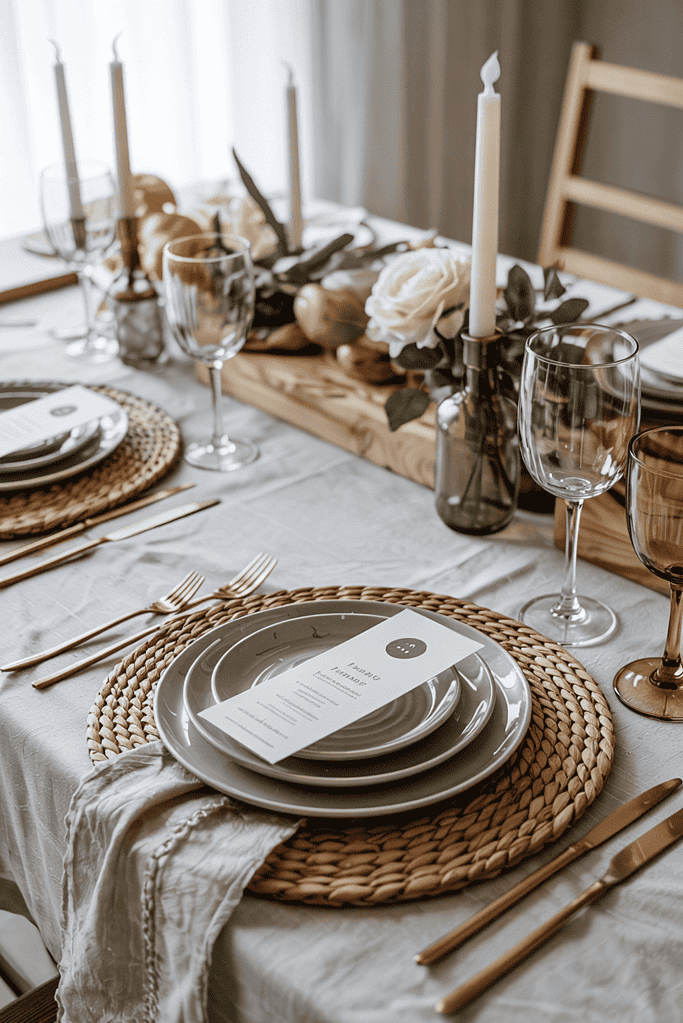a table set with plates and glasses