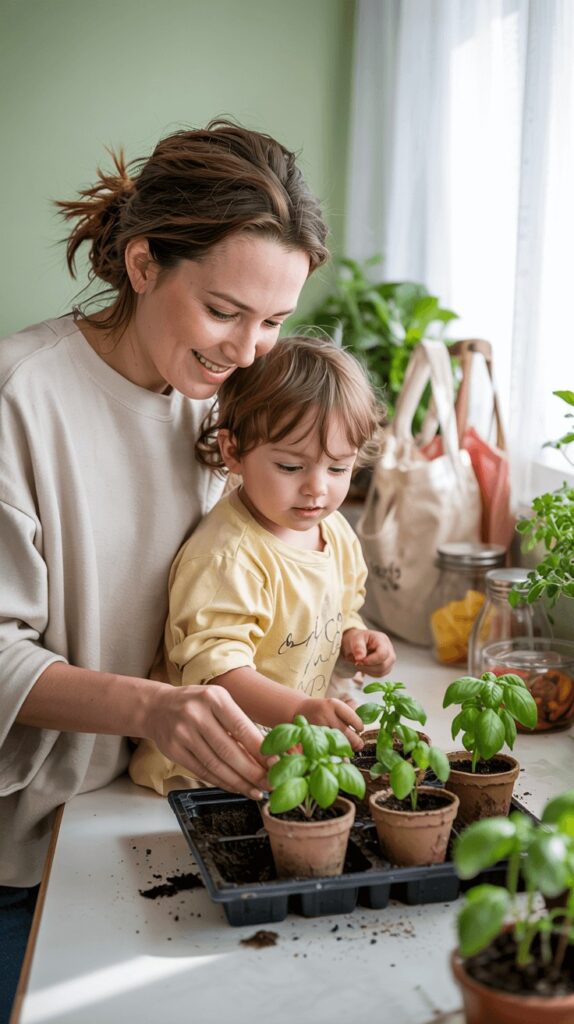 Woman with shoulder-length hair sitting by window journaling with steaming coffee, reflecting on personal new year resolution ideas.