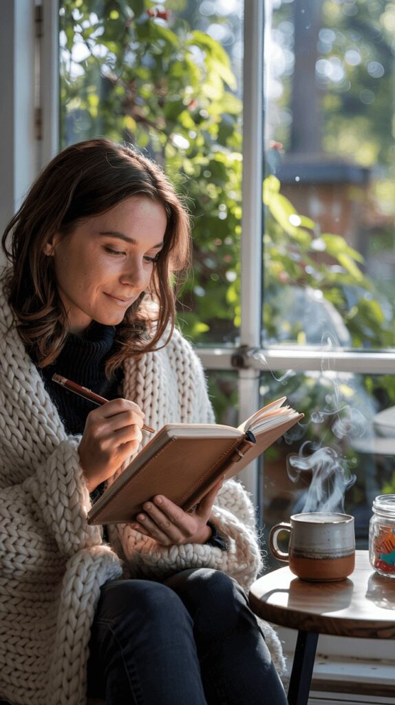 Woman and toddler planting herbs together, representing family-oriented new year resolution ideas around nature and quality time.