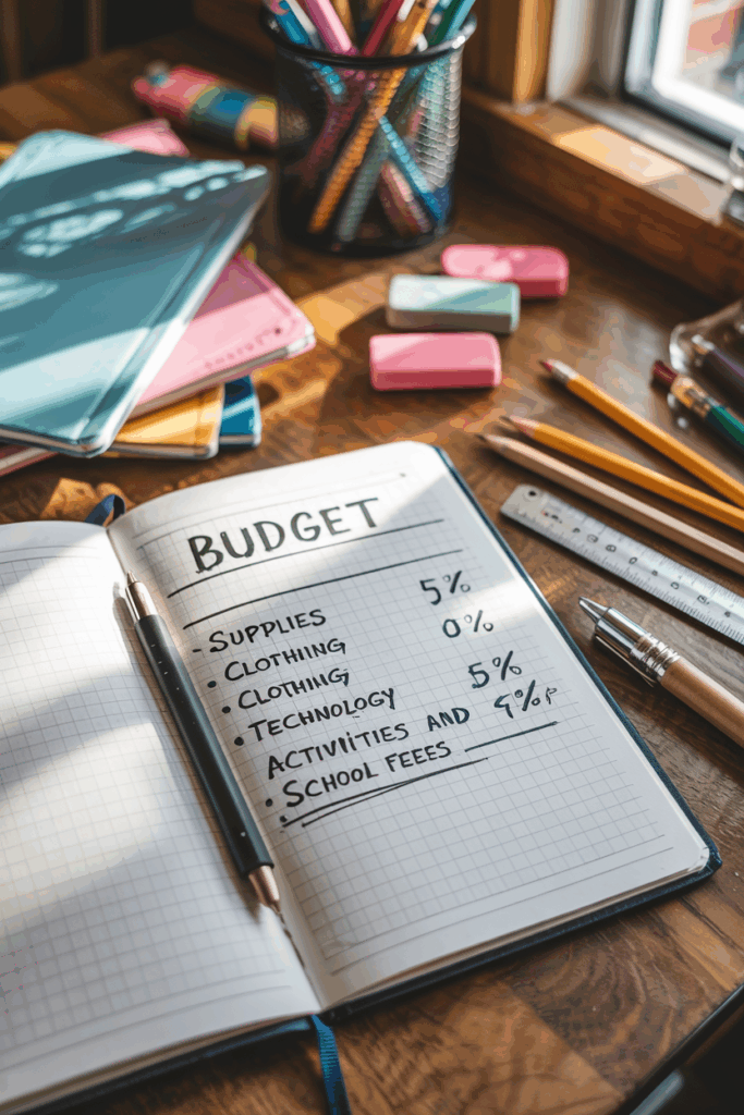 a notebook with writing on it and pencils on a table
