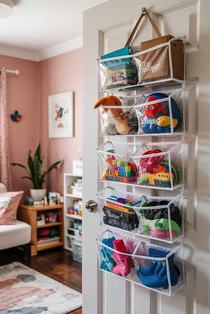 a door with toys and toys on it