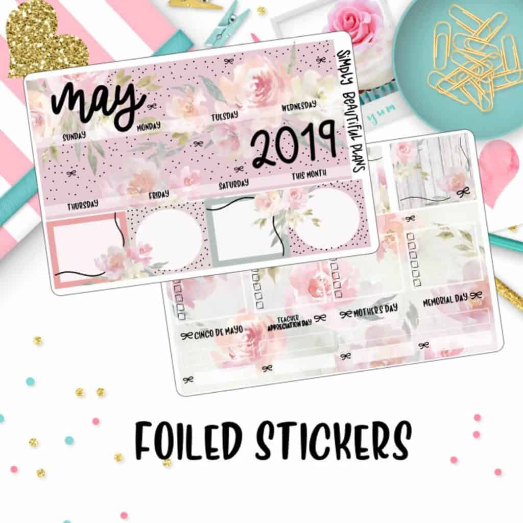 pink and rose gold may monthly planner stickers