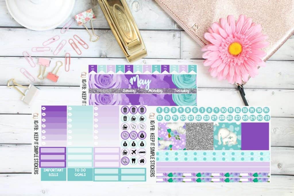 purple theme may monthly planner stickers
