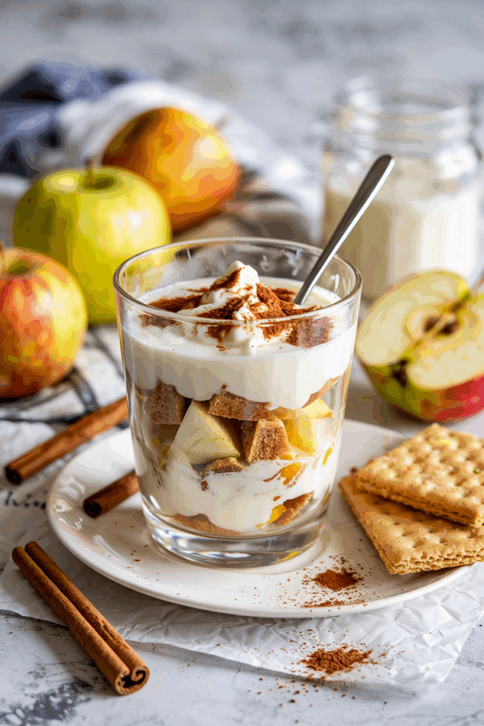 a glass of dessert with a spoon