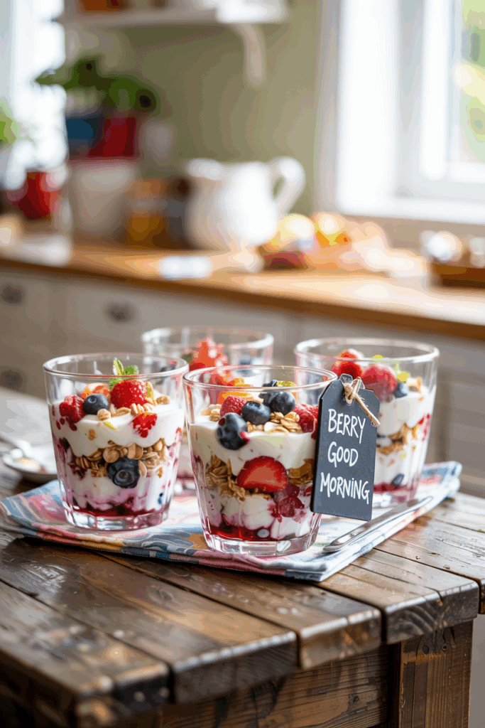 a group of glasses of fruit parfaits