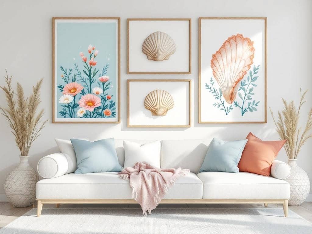 Beautiful seashell wall art for coastal home decor inspiration.