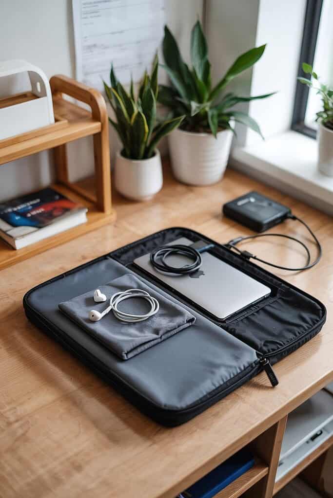 a laptop and earphones in a case