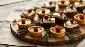 Image of thanksgiving appetizers like sweet potato, stuffed peppers, and mushrooms with chream cheese.
