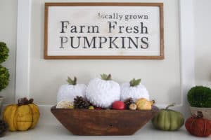 white fabric pumpkins